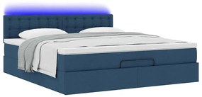 Cama Otomana com colchão &amp; LEDs 180x200cm tecido azul