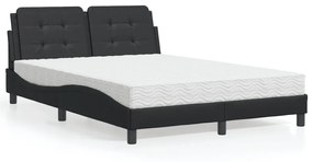 Cama com colchão 140x190 cm couro artificial preto