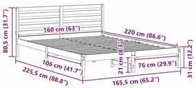 Estrutura da Cama com cabeceira Ajustável Castanho 160 x 220 cm