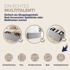 Banco dobrável em cordão macio com espaço de arrumação 114 x 38 x 38 cm Cinzento