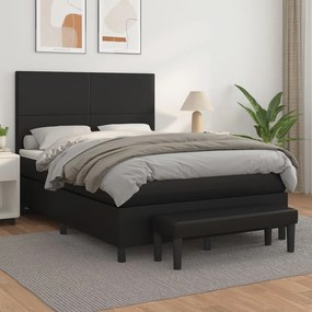 vidaXL Cama com molas/colchão 140x190 cm couro artificial preto