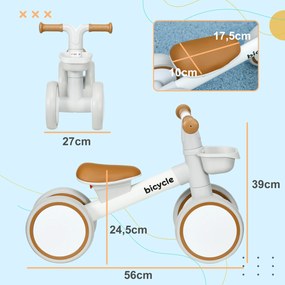 Bicicleta sem Pedais para Crianças de 12-36 Meses Bicicleta de Equilíbrio com Assento Ajustável 56x27x39 cm castaanho