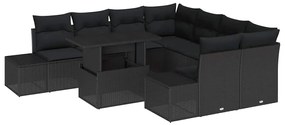 Conjunto de Sofá de Jardim de 9 Peças com Almofadas Preto em Rattan Si