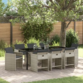 Conjunto de Jantar de Jardim vidaXL 9 Peças com Almofadas Cinza Claro Rattan de Polietileno