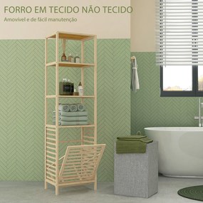 Estante de Casa de Banho em Bambu com 3 Prateleiras e 1 Cesto para Roupa Suja Removível 44x33x160 cm Natural