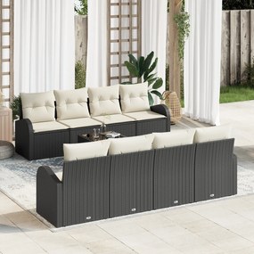 Conjunto de Sofás de Jardim de 9 Peças com Almofadas Preto Rattan Poli