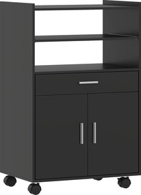 HOMCOM Carrinho de cozinha com rodízios, suporte para micro-ondas com armário, gaveta e prateleiras, 59 x 40 x 92 cm, preto | Aosom Portugal