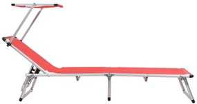 Espreguiçadeiras dobráveis c/ teto 2pcs alum/textilene vermelho