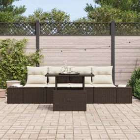 Conjunto de Sofá de Jardim com 5 Peças e Almofadas Castanho em Rattan