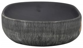 Lavatório de bancada oval 59x40x14 cm cerâmica cinza e preto