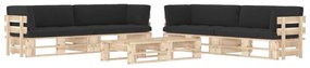 6 pcs conj. lounge paletes c/ almofadões pinho impregnado
