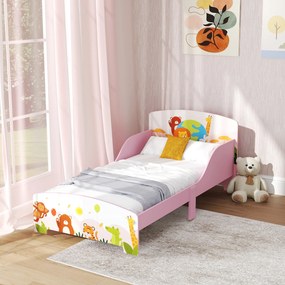 Cama infantil de chão 140 x 70 cm, (COLCHÃO NÃO INCLUID) com base de ripas de madeira, design baixo e seguro, cor-de-rosa