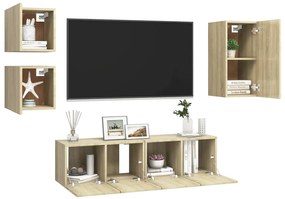 5 pcs conjunto de móveis TV derivados madeira carvalho sonoma