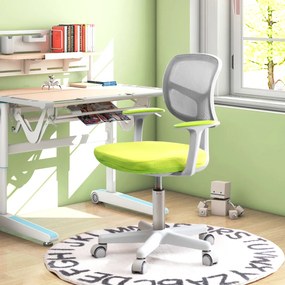 Cadeira de secretária ergonómica para crianças com rodas Cadeira giratória para computador Apoio lombar ajustável em altura Verde