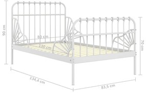 Estrutura de cama extensível em metal branco 80x130/200 cm