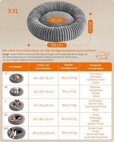 Cama para cães com 100 cm de diâmetro, lavável, cinzenta