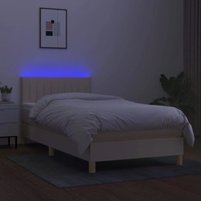 Cama box spring c/ colchão e LED 90x200 cm tecido cor creme