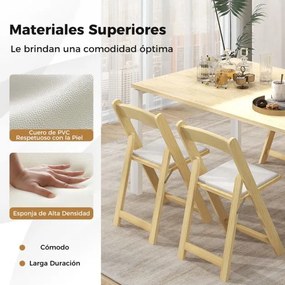 Conjunto de 2 cadeiras de jantar dobráveis com pernas de madeira Assento portátil almofadado de borracha Casa escritório Casamentos Festas Natural