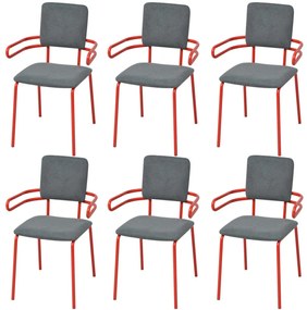 vidaXL Cadeiras de jantar 6 pcs tecido vermelho e cinzento