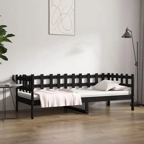 vidaXL Sofá-cama 90 x 200 cm madeira de pinho maciça preto