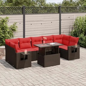 8 pcs conjunto sofás jardim almofadões vime PE/acácia cinzento