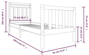 Estrutura de cama pequena solteiro 75x190 cm madeira maciça