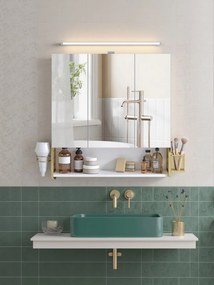 Armário de casa de banho com iluminação LED 14,6 x 70,1 x 70,1 cm branco-dourado