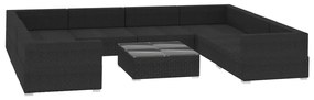 9 pcs conjunto lounge de jardim c/ almofadões vime PE preto
