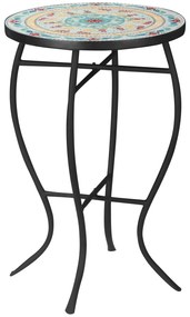 Mesa de Jardim Redonda Mesa Auxiliar de Mosaico com Pés de Metal para Pátio Terraço Exterior Balcão 35,5x35,5x53,5cm Multicor