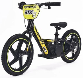 Bicicleta eléctrica para crianças RIRIBIKE RTX6 24V (16") bateria de lítio, motor de 250 watts, travão de disco, assento ajustável em PU macio Amarela