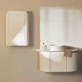 Conjunto De Móvel De Casa De Banho Em Madeira Carsone Branco & Branco & Cerâmica Redonda Riscas Brancas Ø36 Cm Sinqua & Sem Espelho & Sem Torneira -