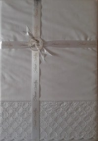 BRANCO / BRANCO - Jogo de lençóis C/ renda aplicada 100% algodão percal cor branco C/ branco: 1 lençol capa ajustable 150x200+30 cm + 1 lençol superior 240x290 cm + (2) Fronhas 50x70 cm