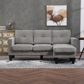 Sofá Chaise Longue Sofá em Forma de L Estofado em Poliéster Sofá de Canto Reversível 186x130x84 cm Castanho Acizentado