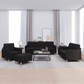 4 pcs conjunto de sofás com almofadões tecido preto