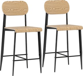 HOMCOM Conjunto de 2 banquetas de bar, banquetas com encosto e estrutura metálica, madeira, castanho claro | Aosom Portugal