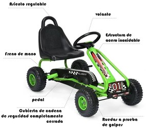 Kart a pedais para crianças com 4 rodas antiderrapantes Assento envolvente e travão de mão 92 x 50 x 53 cm Verde