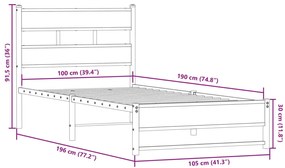 Estrutura de cama sem colchão 100x190 cm metal carvalho fumado