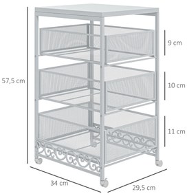 Carrinho Auxiliar com Rodas Carrinho de Armazenamento com 3 Gavetas de Armazenamento 34x29,5x57,5 cm Branco