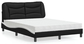 Cama com colchão 120x200 cm couro artificial preto e branco