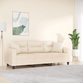 Sofá 3 lugares c/ almofadas 180 cm microfibra bege