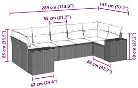 7 pcs conj. sofás jardim com almofadões vime PE cinzento-claro
