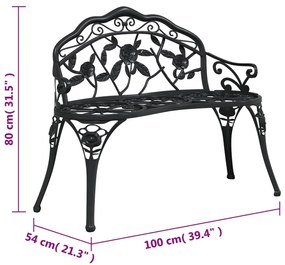 Banco de jardim 100 cm alumínio fundido preto