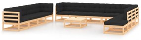 vidaXL 13 pcs conj. lounge jardim c/ almofadões antracite pinho maciço