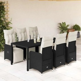 vidaXL 7 pcs conjunto de bistrô p/ jardim c/ almofadões vime PE preto