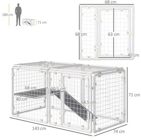 Gaiola Metálica para Animais de Estimação Gaiola para Coelhos com 9 Painéis com Trava e Escada para Cobaias Desenho DIY 68x68,2x2,5cm Branco