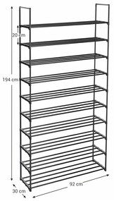 Sapateira com 10 níveis 92 x 30 x 194 cm Preto