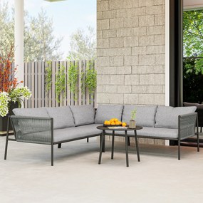 Conjunto de Jardim em Vime com Almofadas Móveis de Jardim com 2 Sofás de 2 Lugares Sofá de Canto Mesa Redonda Cinza Escuro