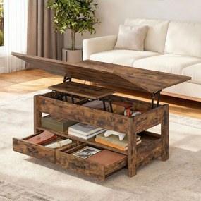 Mesa de centro, mesa de sala de estar 50 x 100 x 49,1 cm/64,1 cm castanho vintage