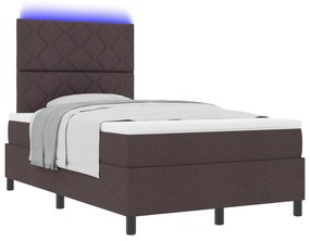 Cama Box com Colchão &amp; LED Castanha Escura 120x200 cm Tecido