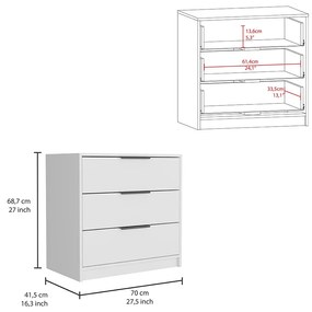 Cómoda Kaia 3 Gavetas, 68,7 x 70 x 41,3 CM branca